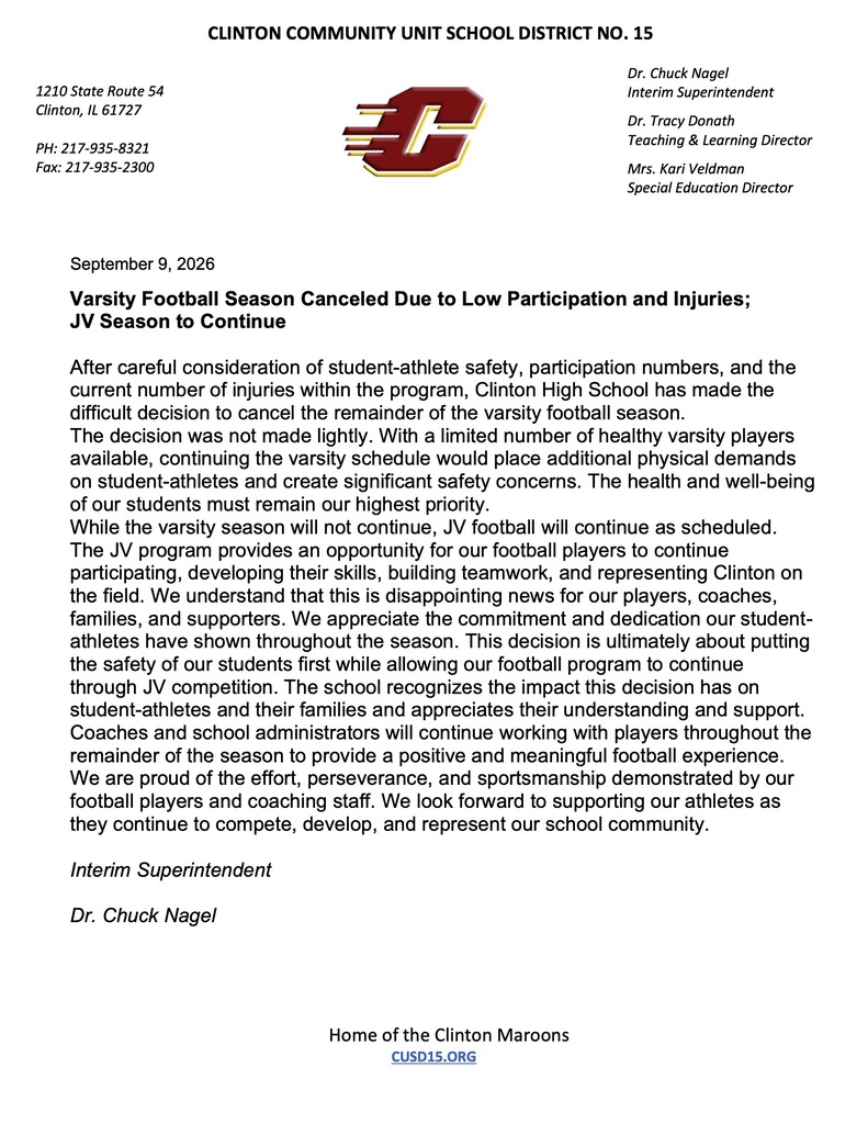 Varsity Football season canceled 