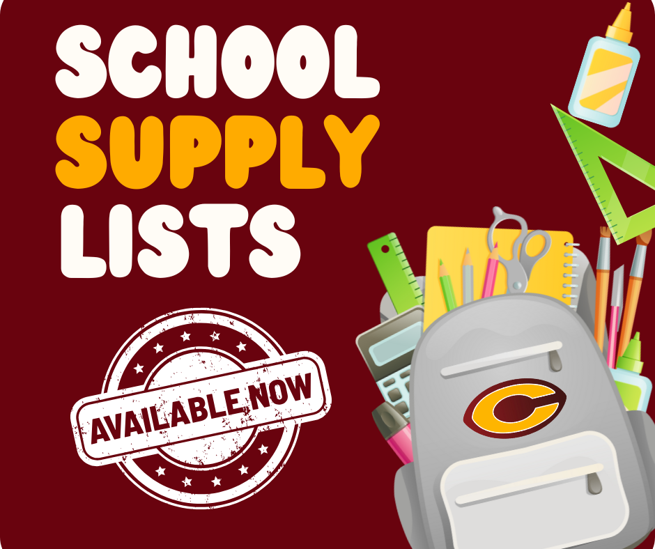 maroon background with backpack and school supplies