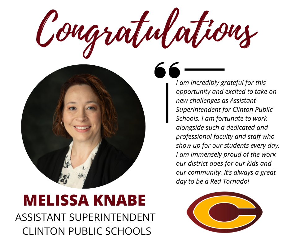 Melissa Knabe photo with congratulations on being named Assistant Superintendent of CPS