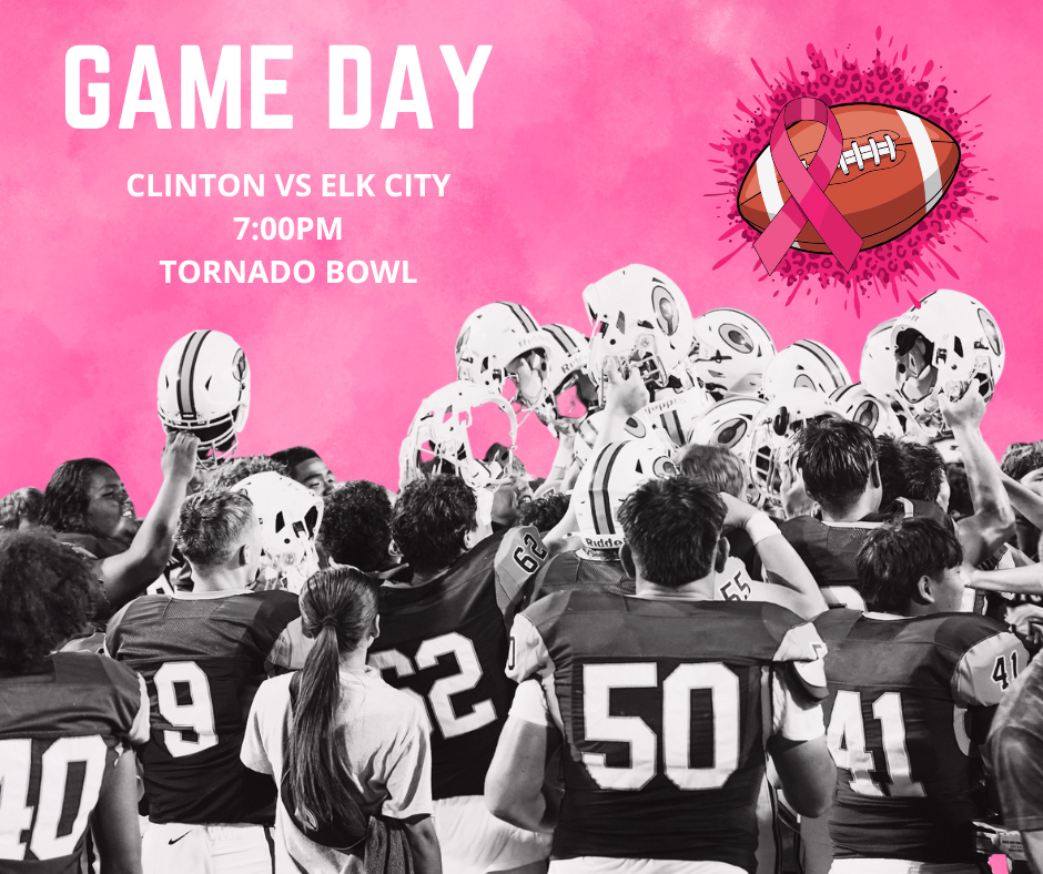 Game Day pink background with football players holding helmets