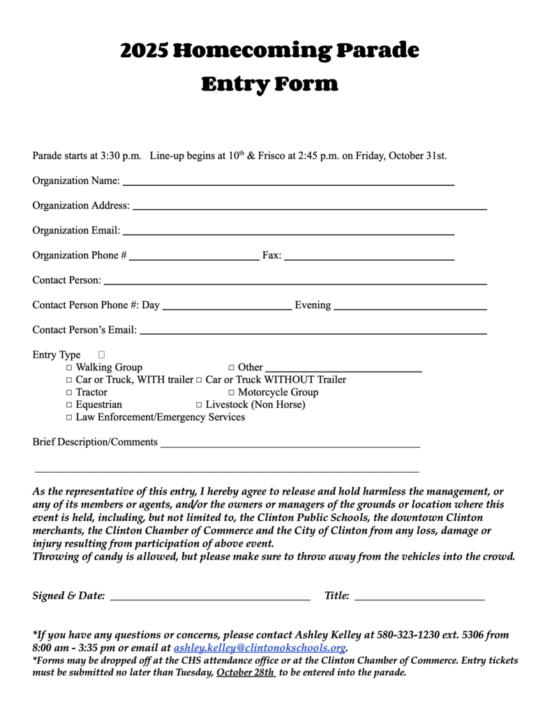 Homecoming Parade Entry Form