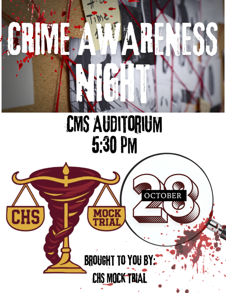 CHS Mock Trial Crime Awareness Night, tornado holding justice scales