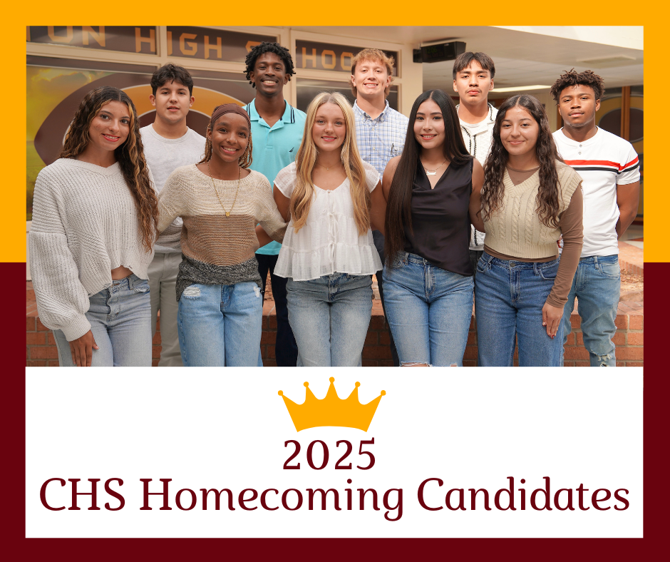 Maroon and gold border with 2025 CHS Homecoming Candidates