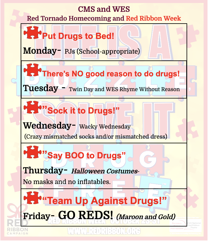 WES and CMS Homecoming and Red Ribbon Week dress up days