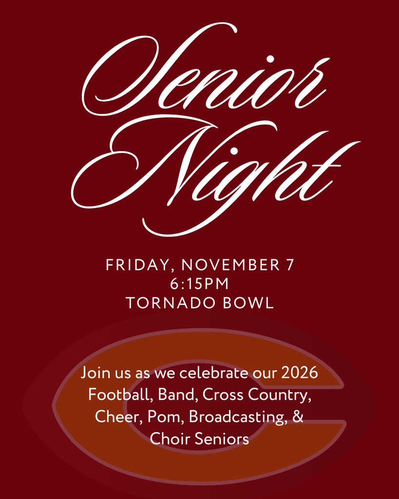 maroon background with Clinton C. Senior Night, Friday, November 7 at 6:15pm