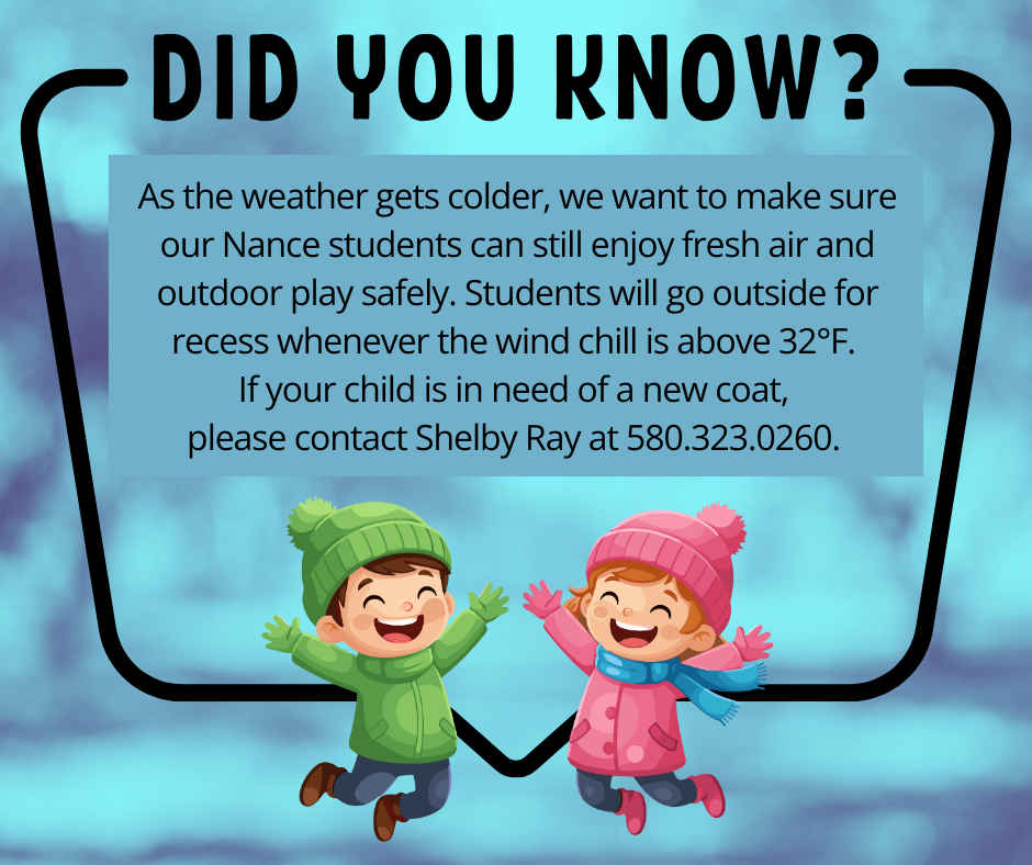 Did You Know info for Nance playing outside when the wind chill is about 32.