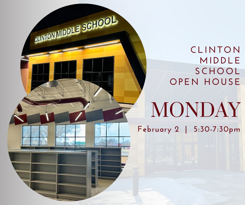 Clinton Middle School outside and library