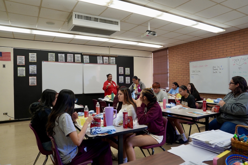 Students eating in classroom