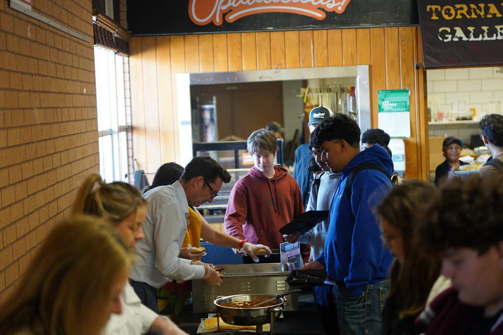 Students standing in line for the burger bar at CHS