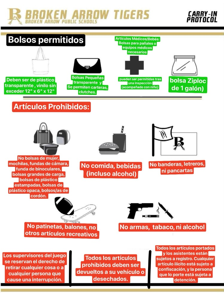 permitted and prohibited items in Spanish
