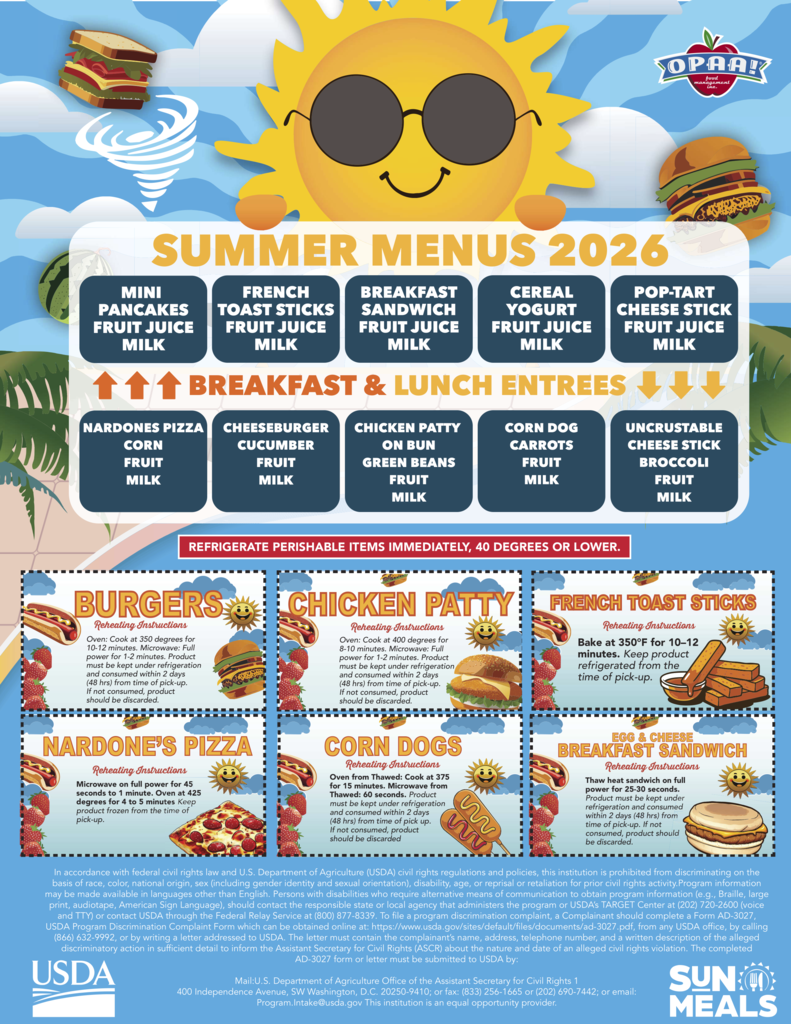 Summer Feeding Menu in English