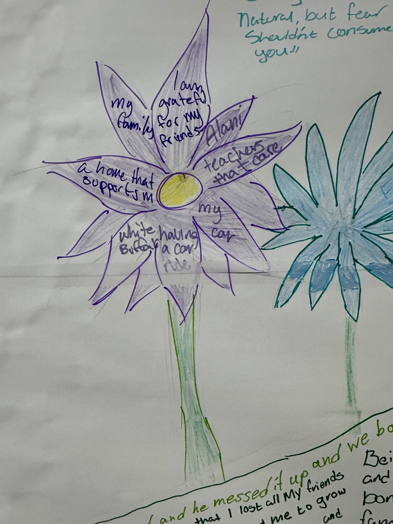 Purple flower filled with gratitude notes