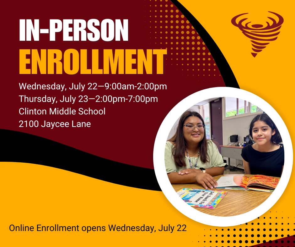 In-person enrollment Wednesday, July 22 9-2 and Thursday, July 23, 2-7