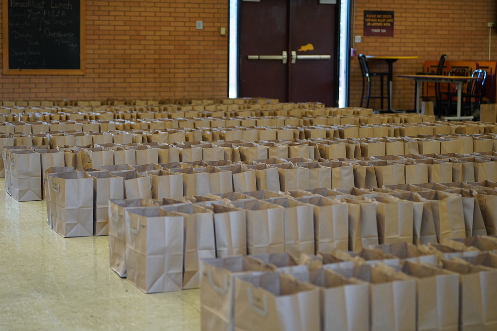 grocery bags full of food