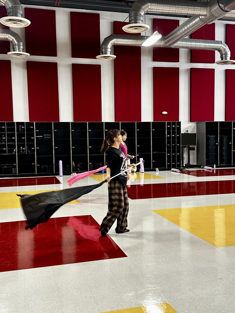 Color Guard members spinning flags