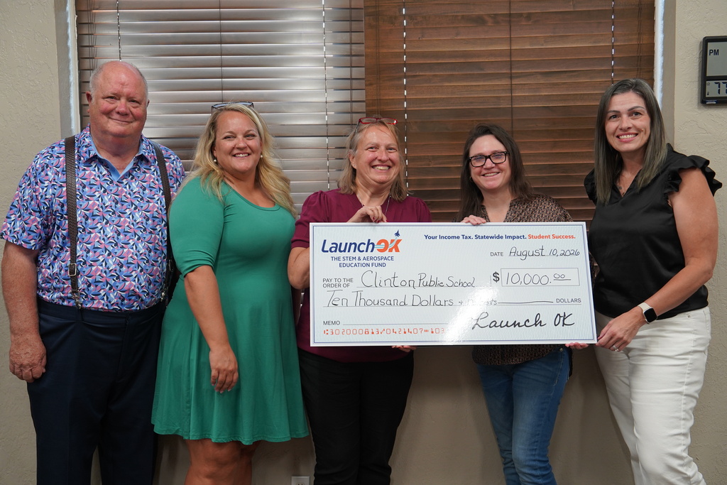 CHS Science Teachers being presented a $10,000 grant check from LaunchOK