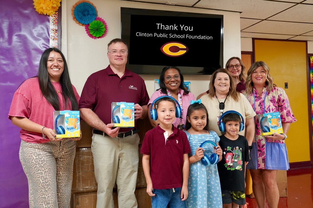 Clinton Public School Foundation presenting headphones to staff and students at Nance Elementary