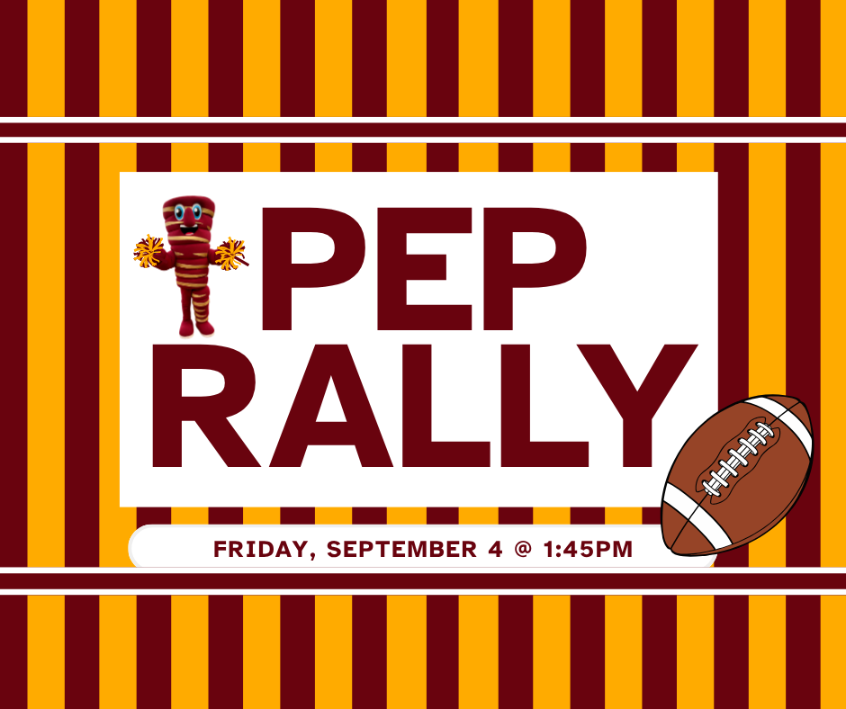 Maroon and gold stripes with Friday Pep Rally 