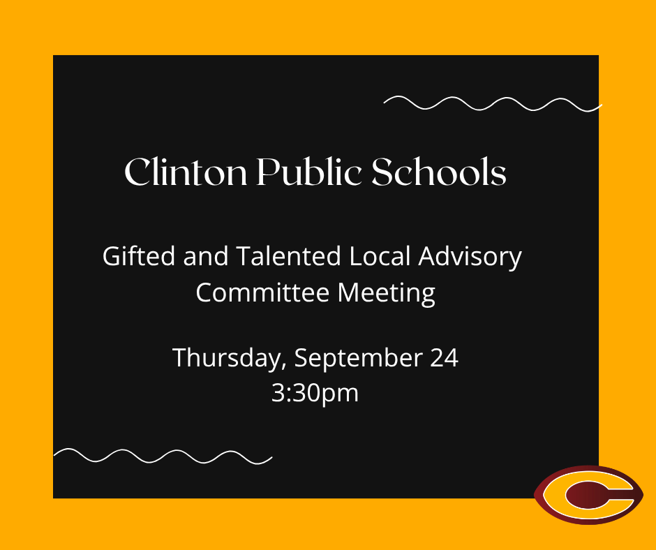 Chalkboard with CPS Gifted and Talented Advisory Committee Meeting on Thursday, September 24 at 3:30pm