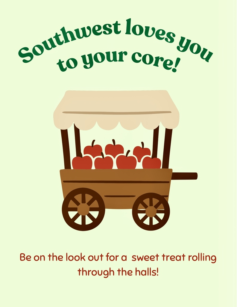 Apple cart with text Southwest loves you to your core