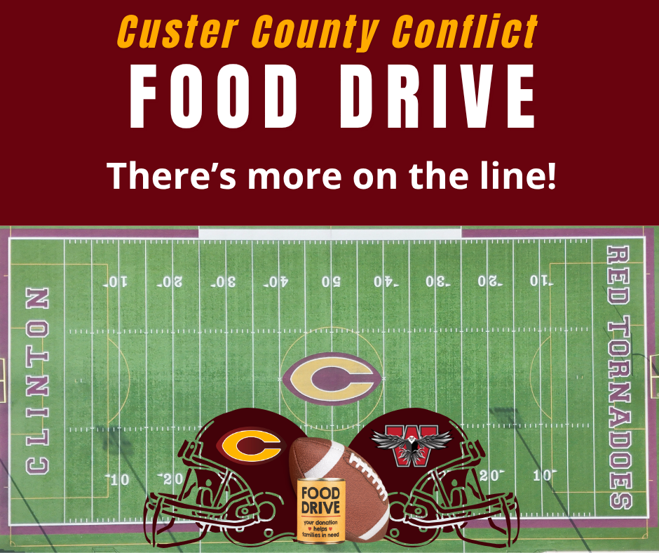 football field with Custer County Conflict Food Drive