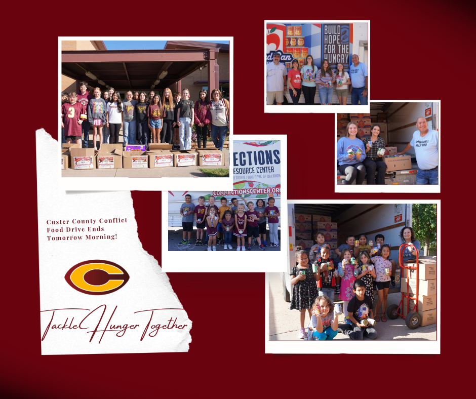 2025 Custer County Conflict Food Drive donations and students