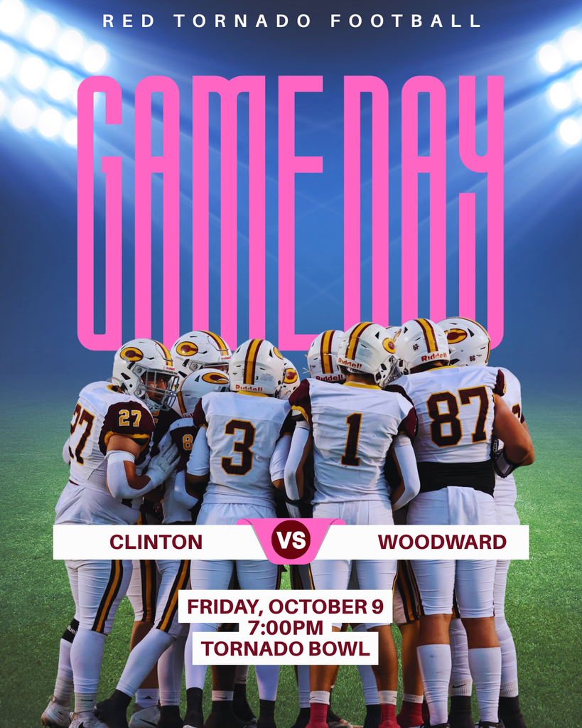 CHS football players in a huddle with Game Day info for Friday, October 9