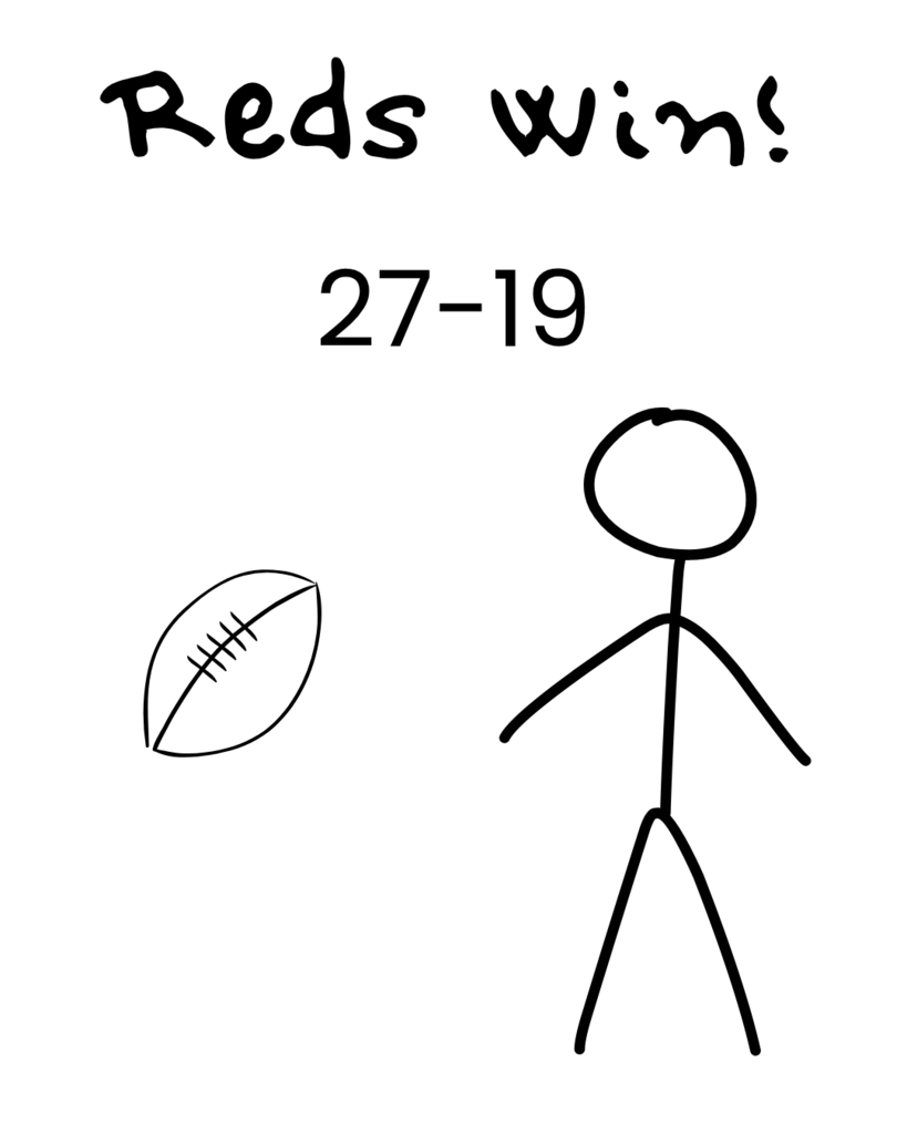 Stick figure and football with Reds win 27-19