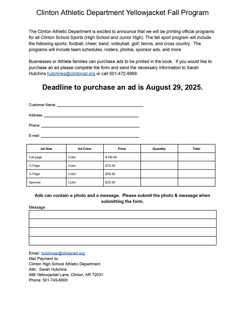 Fall Program Order Form