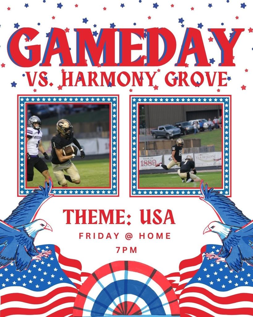 red white and blue game day graphic