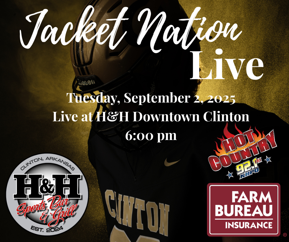 Football show graphic with a football player and business logos