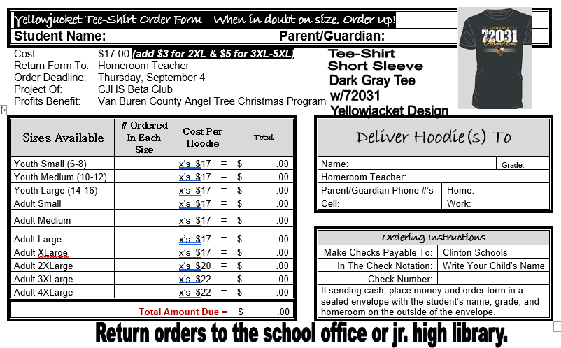 T-Shirt Order form Graphic