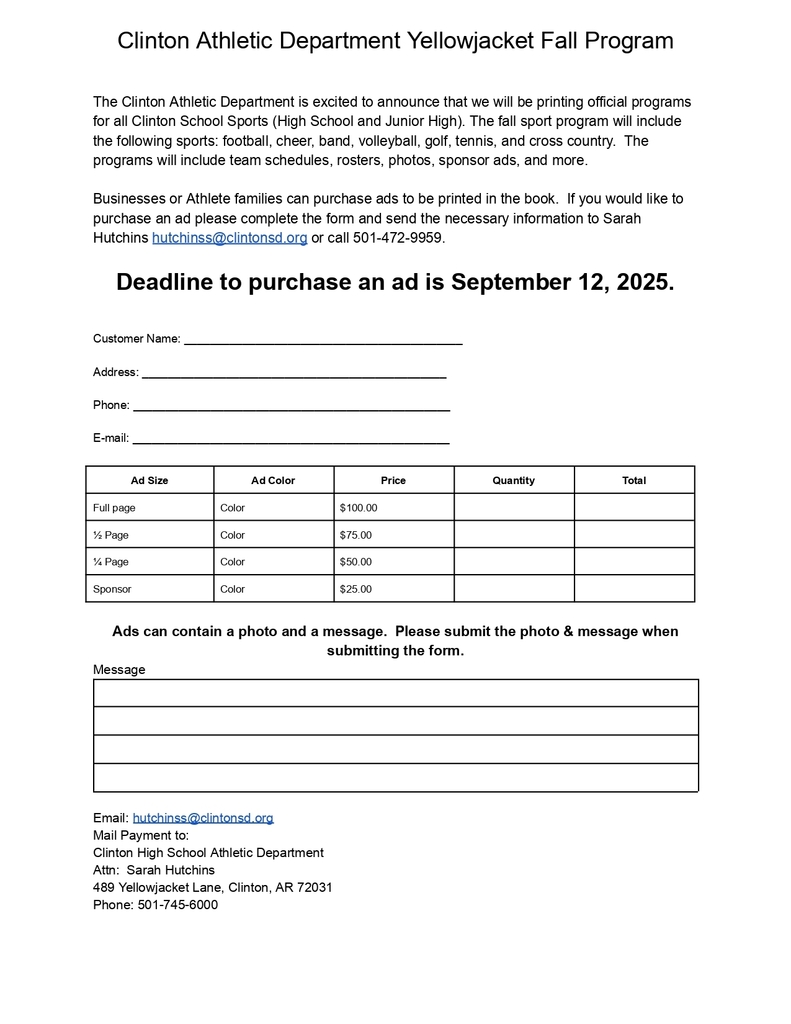 Fall Program Order Form