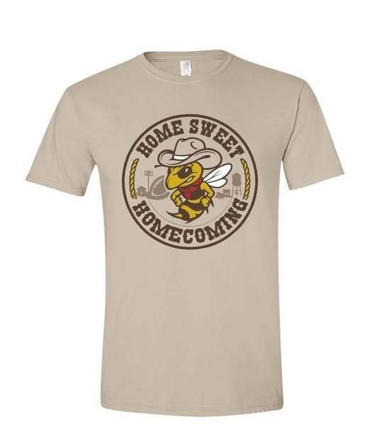 homecoming shirt tan shirt with yellowjacket on it