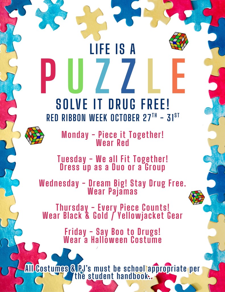 red ribbon week graphic with puzzle pieces on it