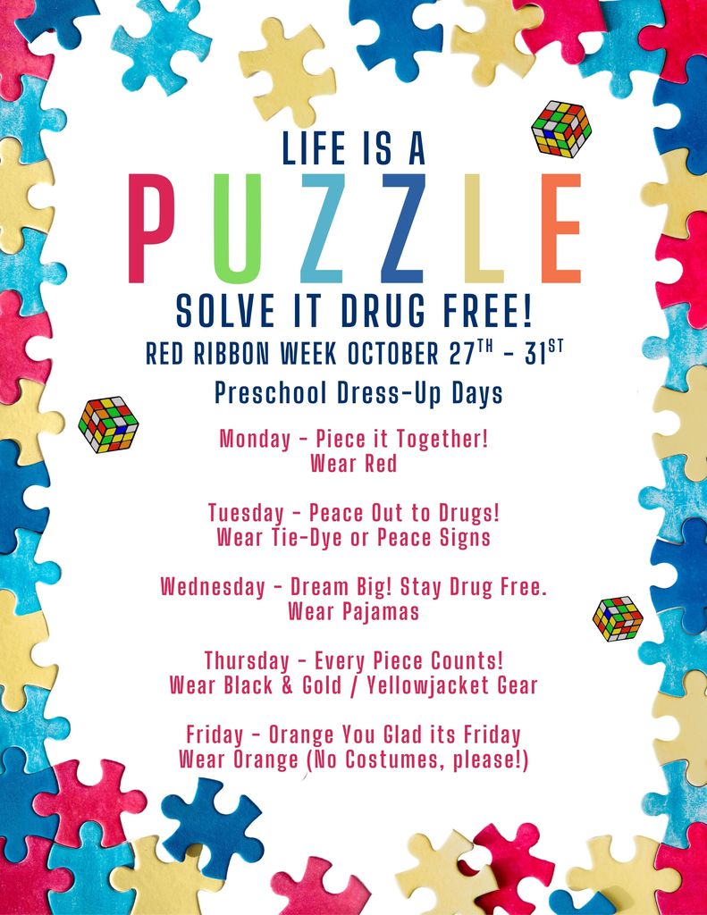 red ribbon week graphic with puzzle pieces on it