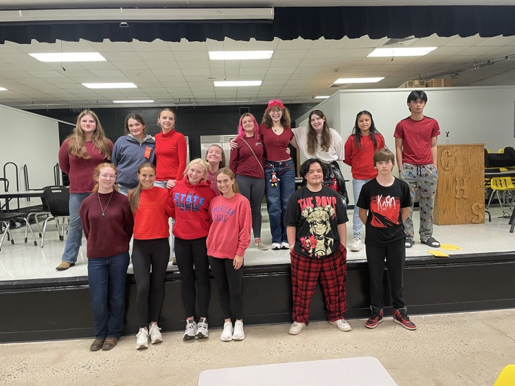 students wearing red