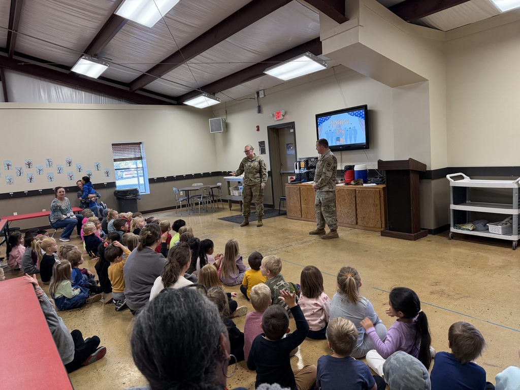 soldiers speaking to prek students
