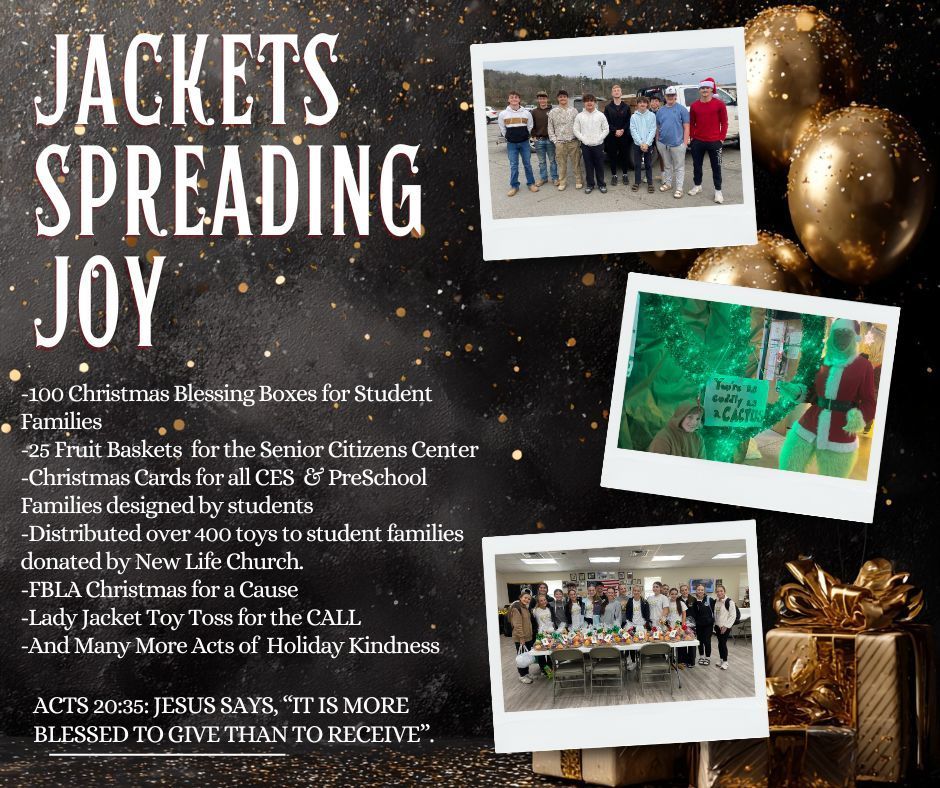 holiday graphic with pictures of students doing good deeds