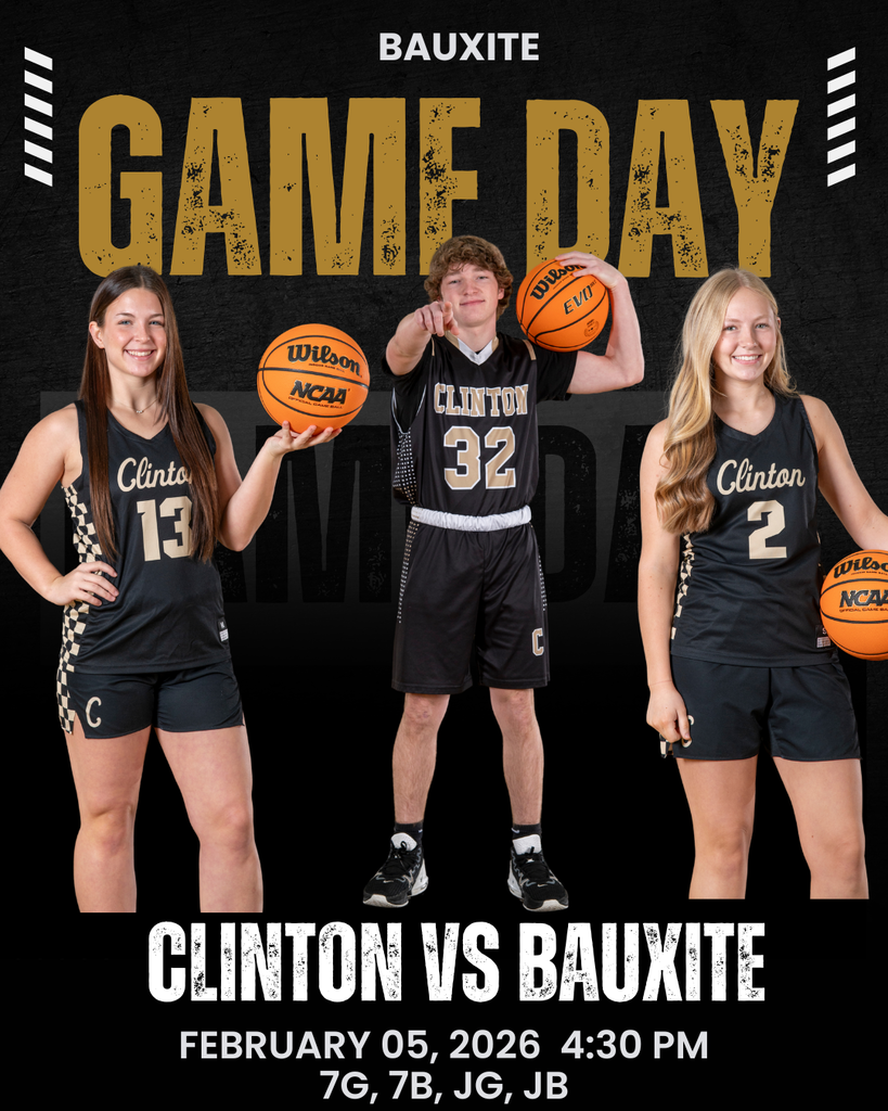 Game Day Graphic  with two girls holding basketballs and a boy holding a basketball pointing