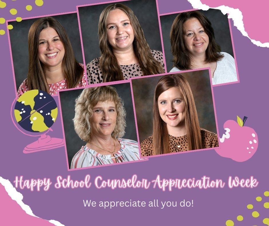 graphic with 5 women's pictures on it pink and purple