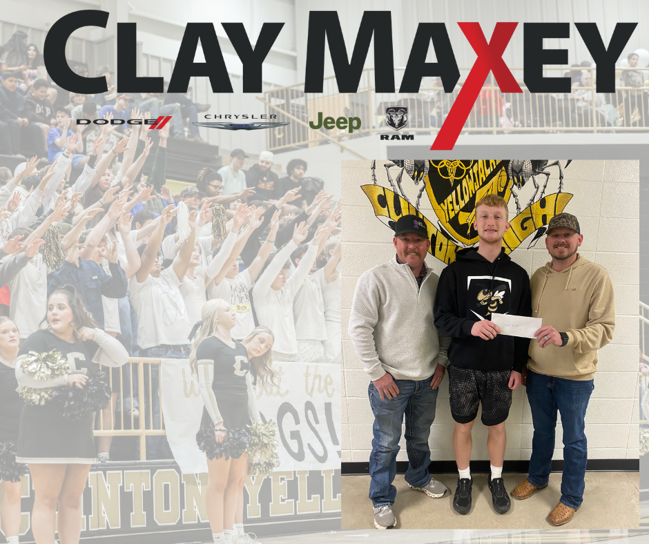 Clay Maxey Dodge grapic with 3 men standing 