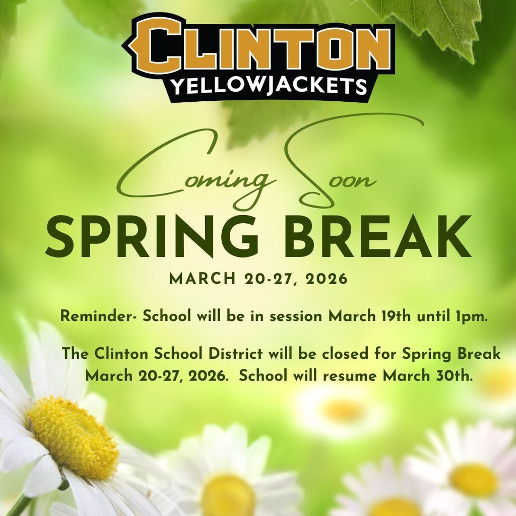 spring break notification with daisies on a green background