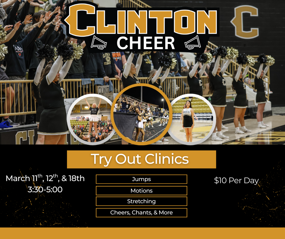 tryout clinic with pictures of cheerleaders