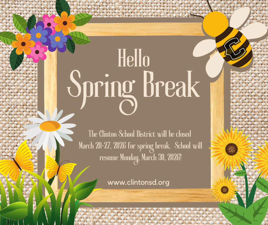 spring break notification with flowers and a bee