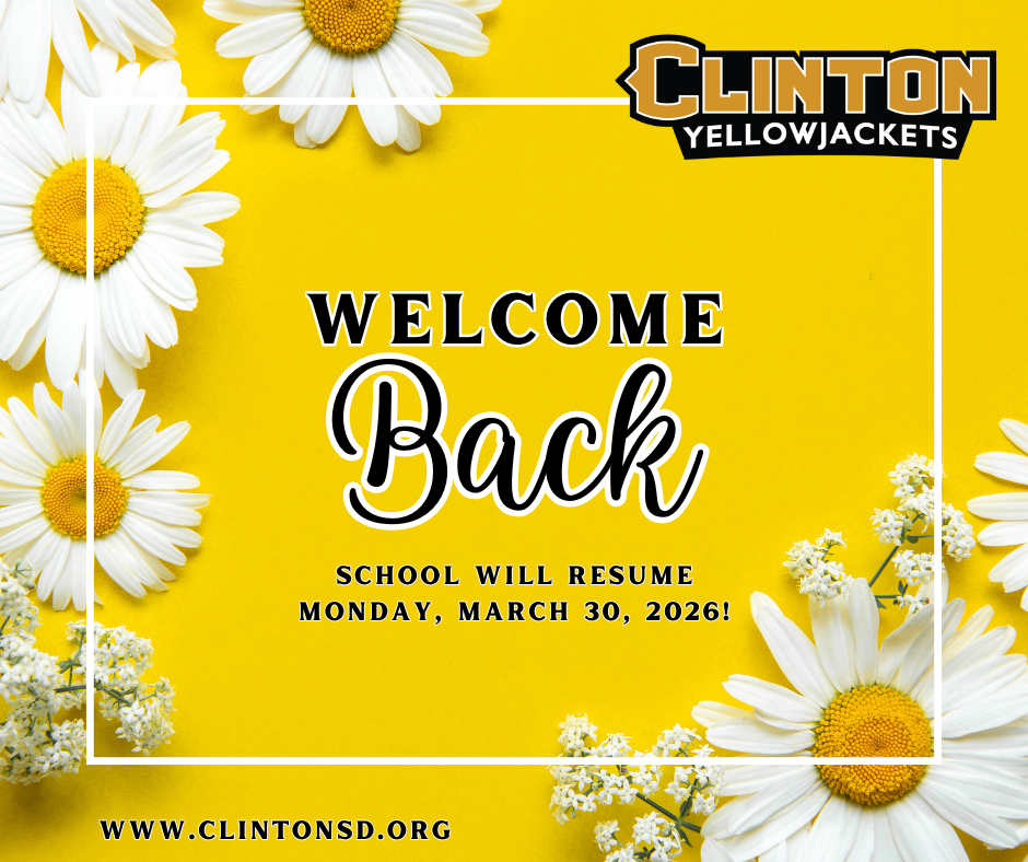 yellow graphic with white daisies welcoming everyone back from spring break