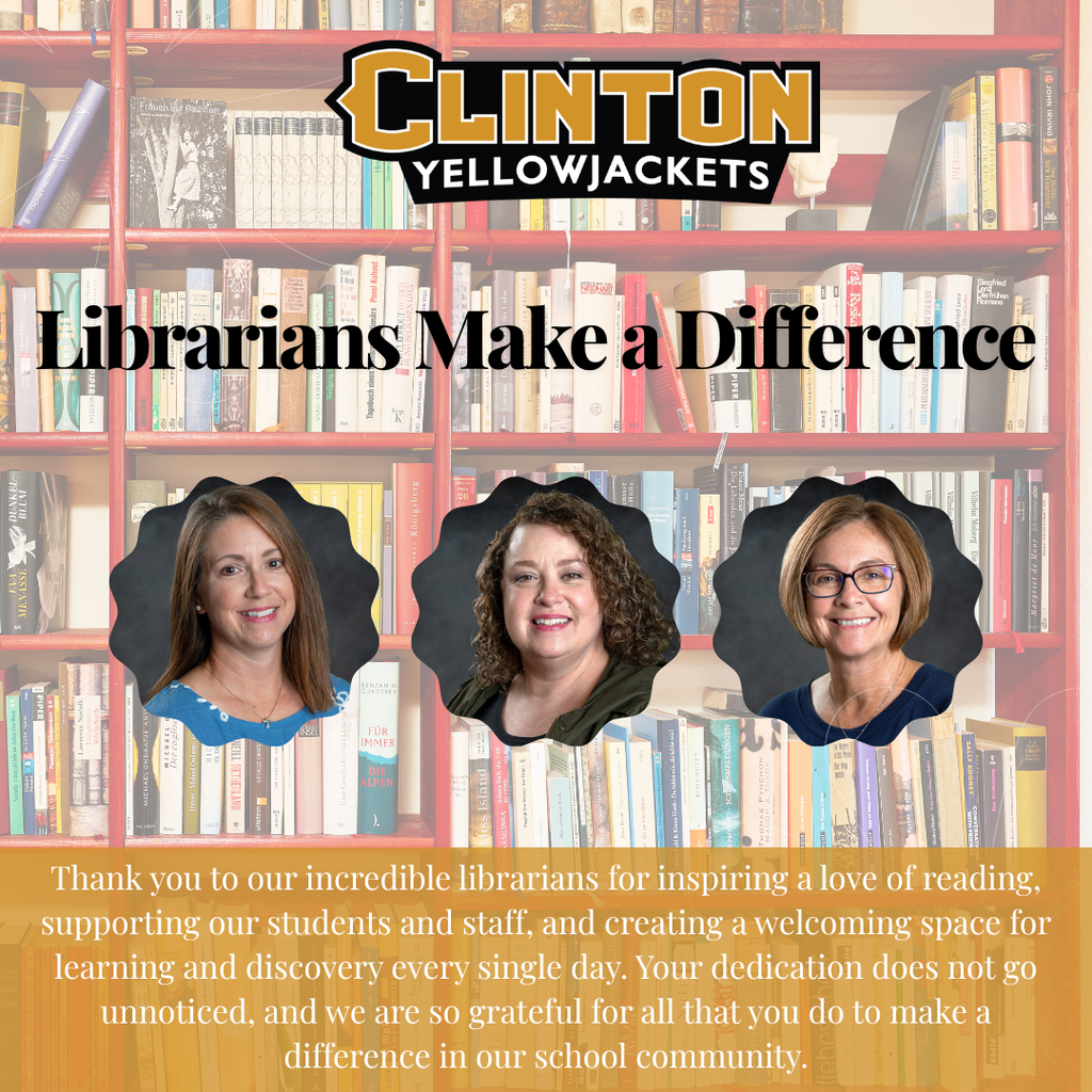 3 womens pictures in front of a background of books