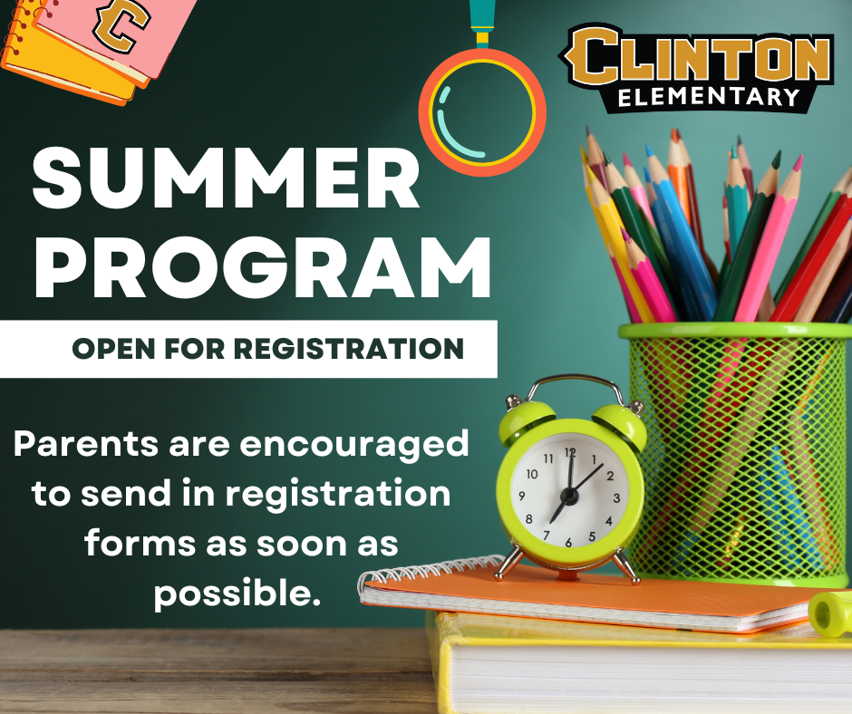 summer school graphic with pencils and a clock