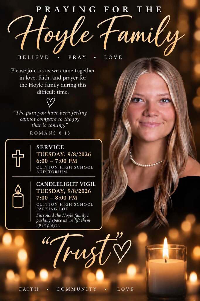 memorial service information with a girl's picture