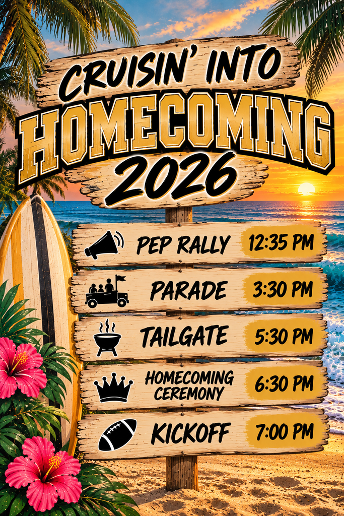 homecoming schedule graphic beach theme